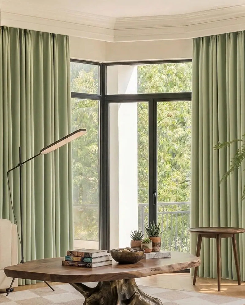 custom made matcha green curtains with stripes